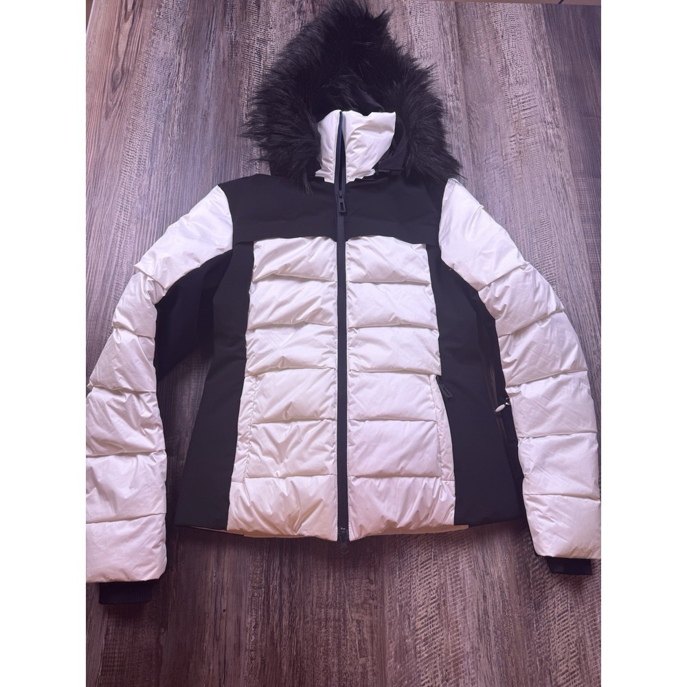 Rossignol Surfusion Ski Jacket Women White Black SIZE S Puffer Hood Faux Fur